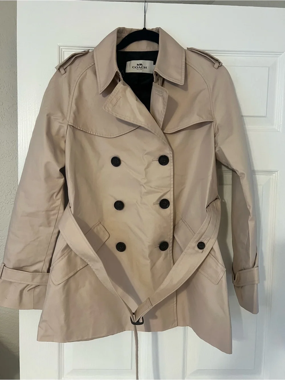 Coach Light Pink Double-Breasted Trench Coat with Belt